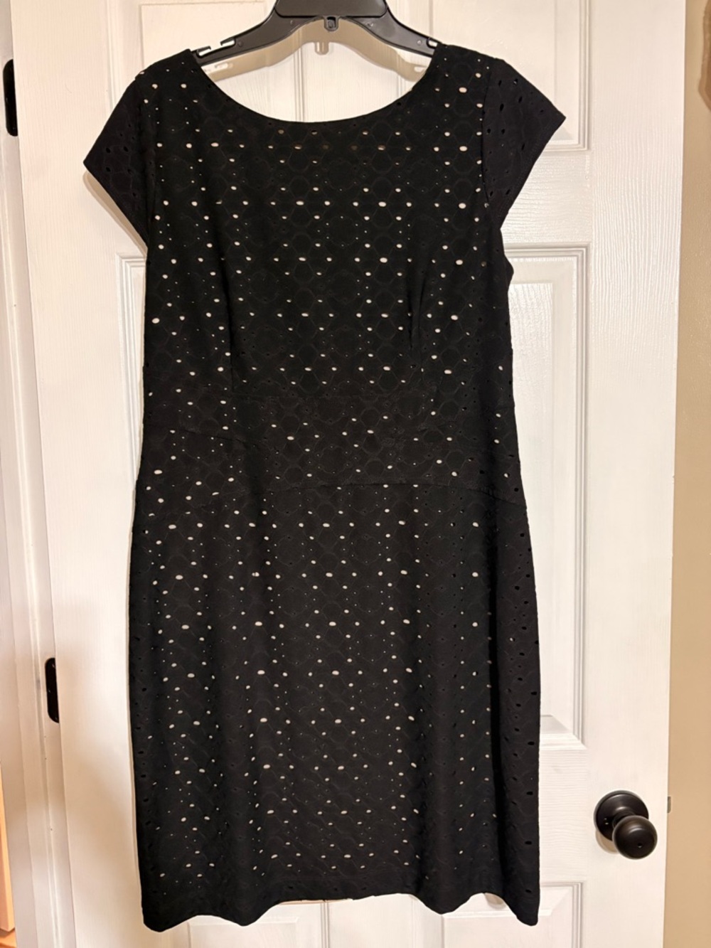 Black Eyelet Midi Dress with Cap Sleeves